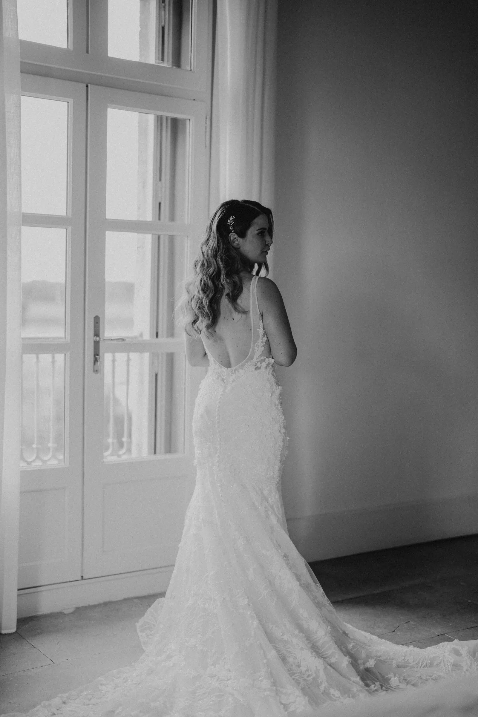 A bride in a bright room